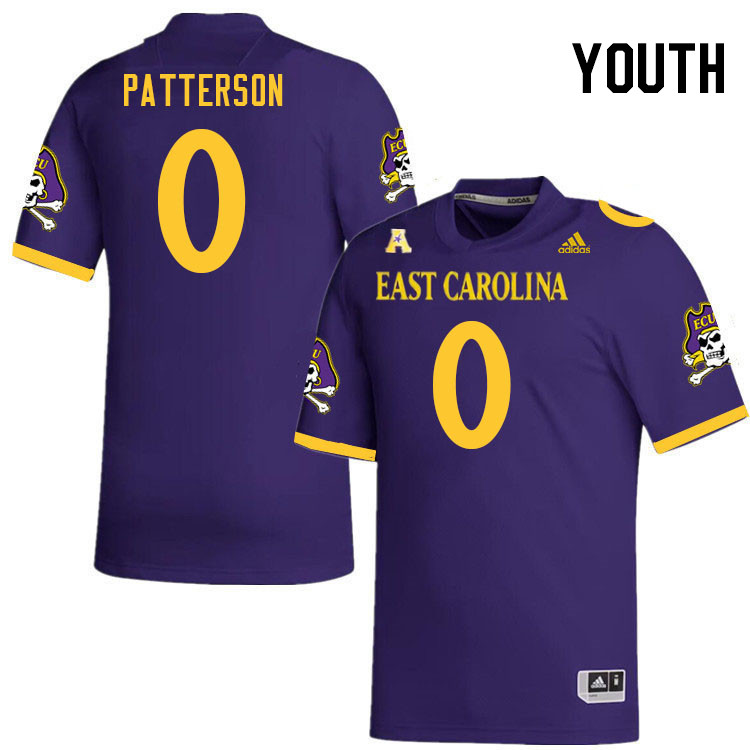 Youth #0 Jhari Patterson ECU Pirates 2023 College Football Jerseys Stitched-Purple